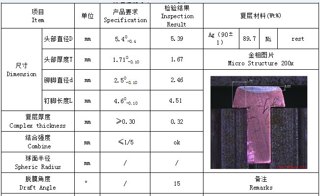 Kontaktné nity AgNi Bimetal details